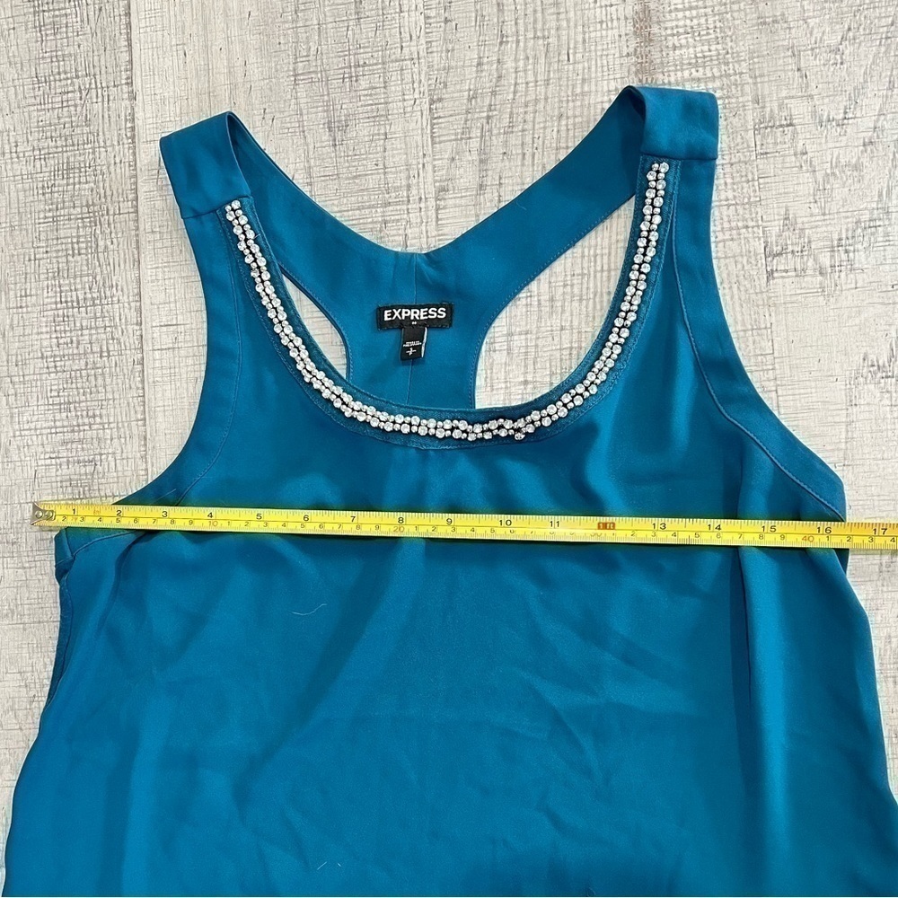 Express Teal Razor Back Blouse Crystal Beaded Collar Size Small - Picture 10 of 11